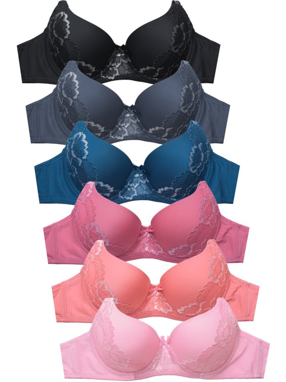 $15 SALE PACK OF 6 Sofra or Mamia Full Cup Lace Trim Bra PLUS (BR4433PLDD)